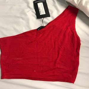 red one shoulder crop top